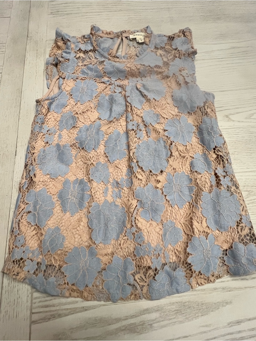 Monteau Blue Floral Lace Overlay Camisole on Nude